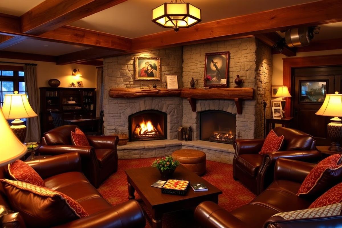 Cozy fireplace lounge